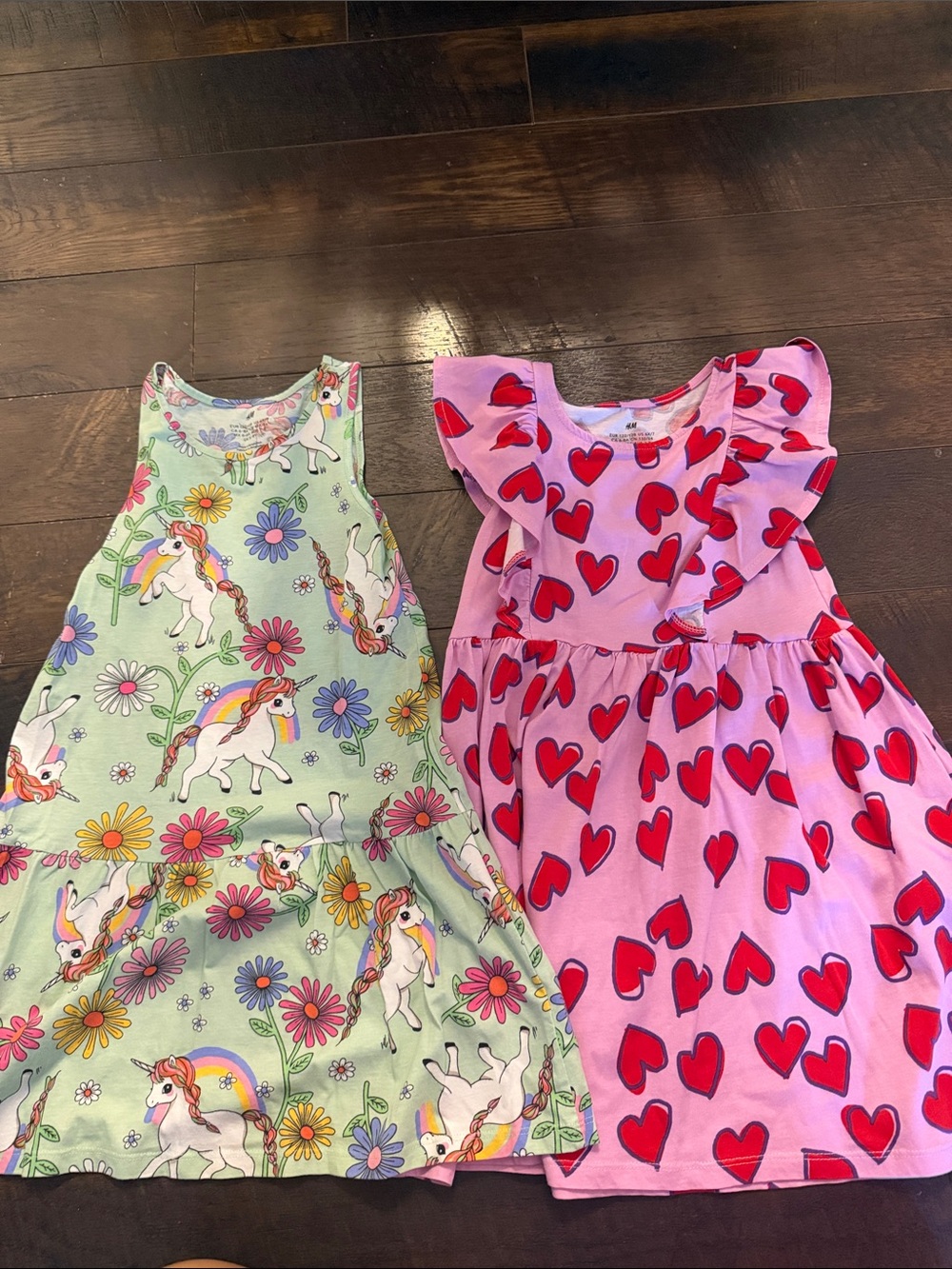 Girls' Pink/Red Heart Ruffle Dress & Mint green unicorn dress